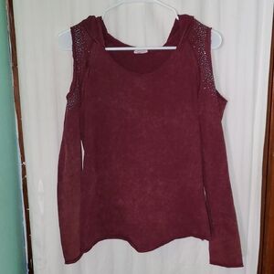Vintage Y2k Sparkly Bedazzled Stonewash Cold Shoulder Hoodie